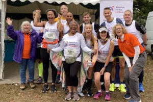 A group or runners cheering