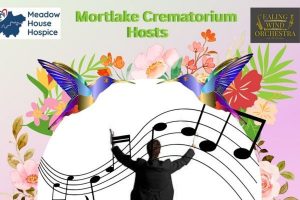 Colourful birds and flowers and a conductor with musical notes floating around him